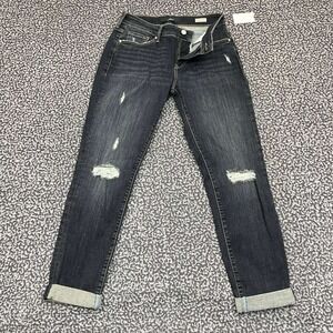 Mavi Ada Jeans Women 27x29 Black Faded Distressed Boyfriend Cuffed‎ Denim New